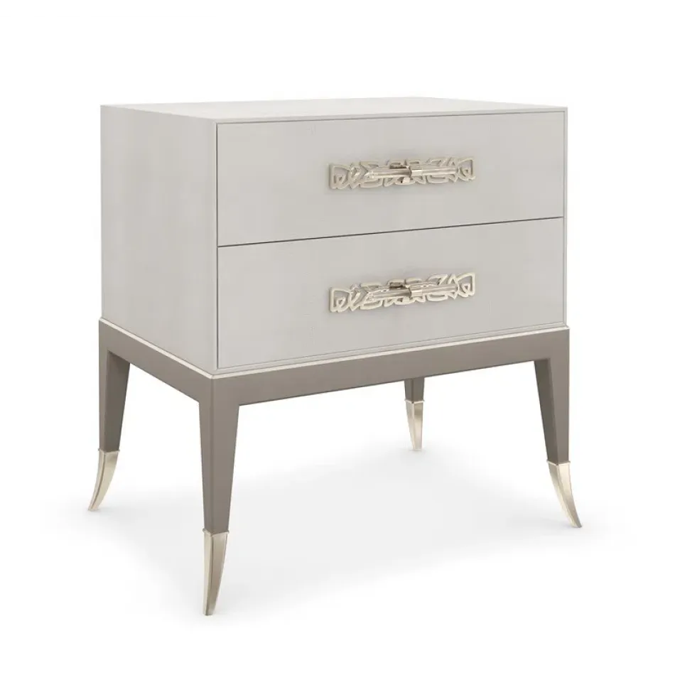 Acapella Nightstand Sparkling Argent, Alabaster Painted Faux Shagreen