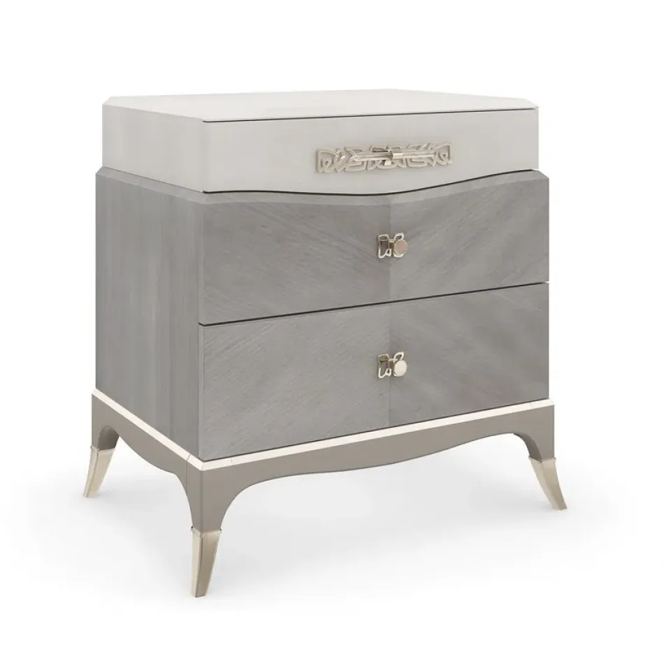 Cadence Nightstand Cappuccino, Sparkling Argent, Alabaster Painted Faux Shagreen