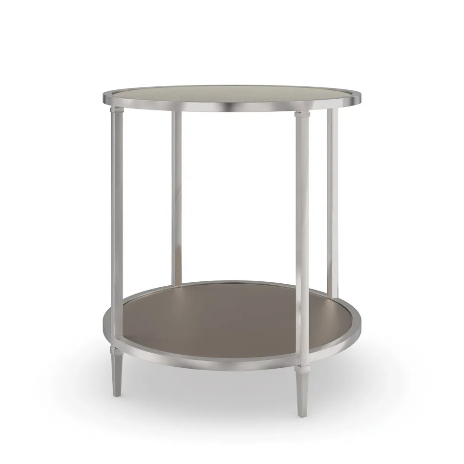 Shimmer Round End Table End/Side Table Neutral Nickel, Neutral Metallic Paint