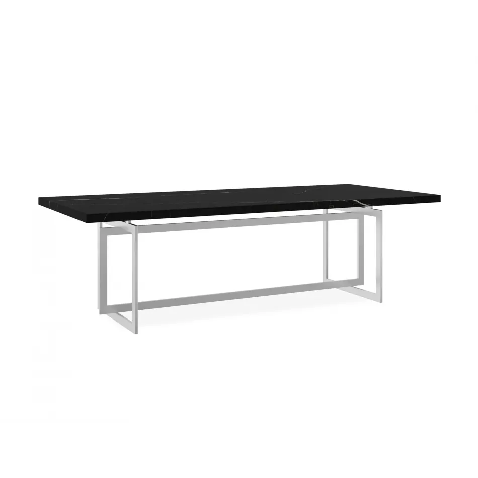 Wish You Were Here Lightly Brushed Chrome Table - Nero Marguia marble