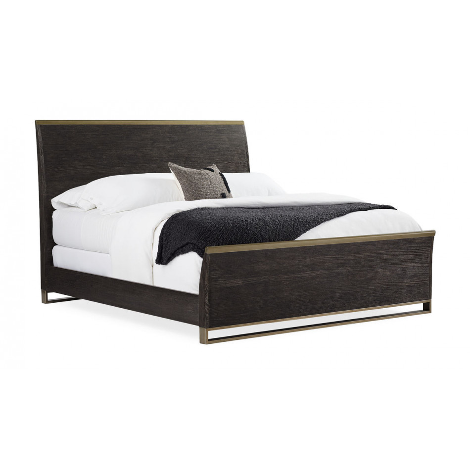 Remix Wood Bed Queen Bed Cerused Oak, Bronze Gold Metal