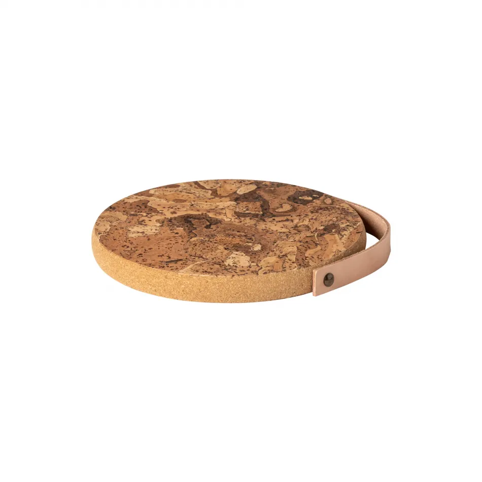 Cork Collection Natural Cork Trivet W/ Leather Handle D8''