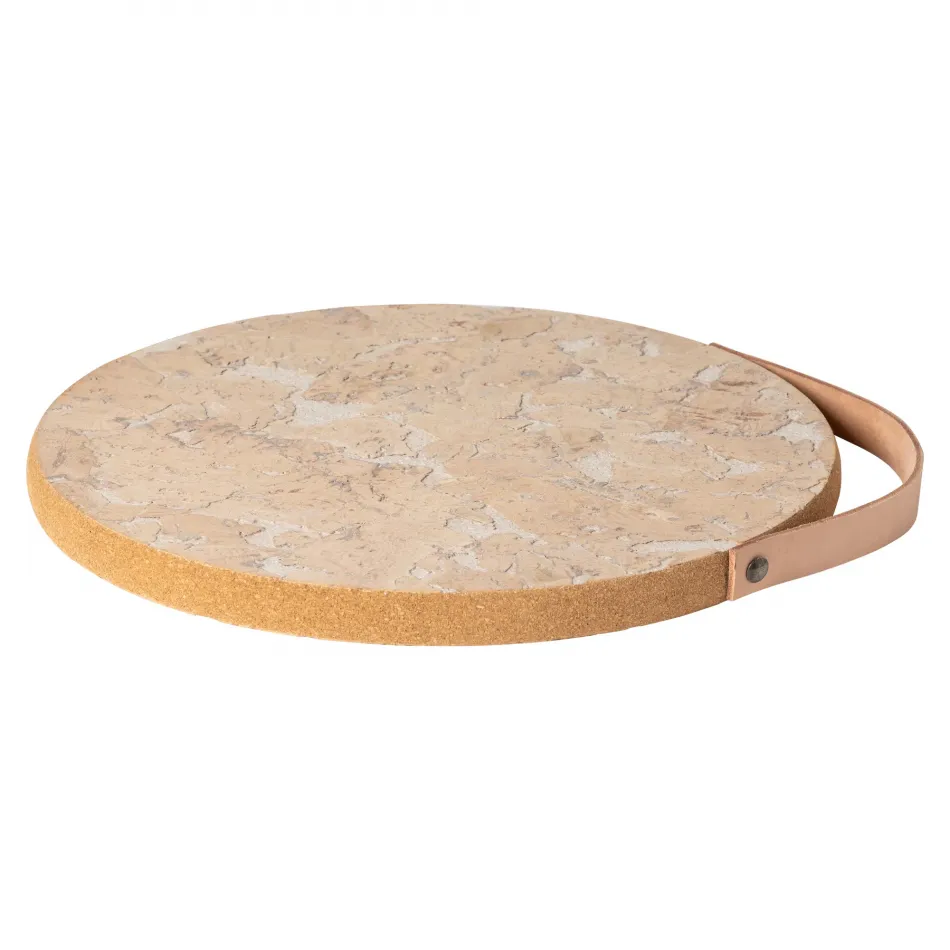 Cork Collection White-Natural Cork Trivet W/ Leather Handle D11.75''