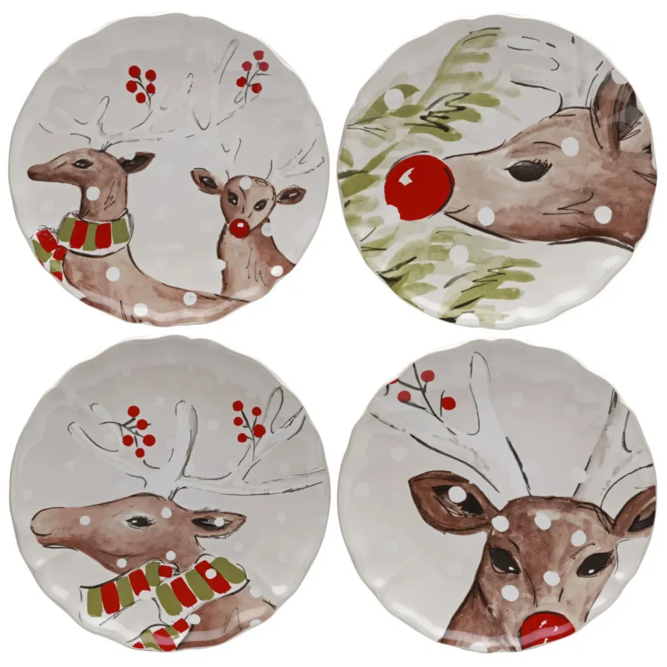 Deer Friends White Set of 4 Dinner Plates D10.5'' H1''