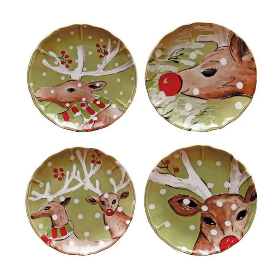 Deer Friends Green Set of 4 Salad Plates D8.5'' H1''