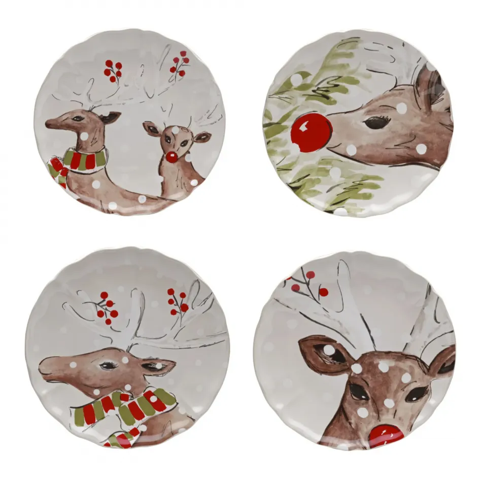 Deer Friends White Set 4 Salad Plates D8.5'' H1''