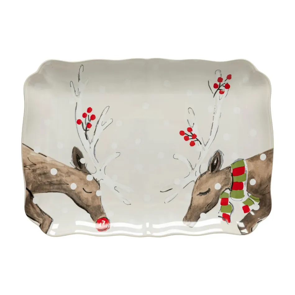 Deer Friends White Rectangular Platter 14'' x 10'' H1.5''