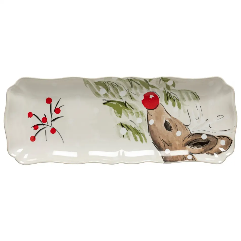 Deer Friends White Rect. Platter 17'' x 6.75'' H1.25''