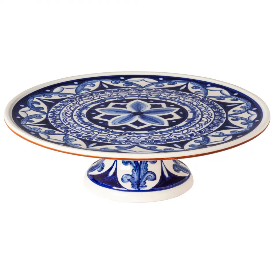 Alentejo Terracotta Blue-White Footed Plate D13'' H4''