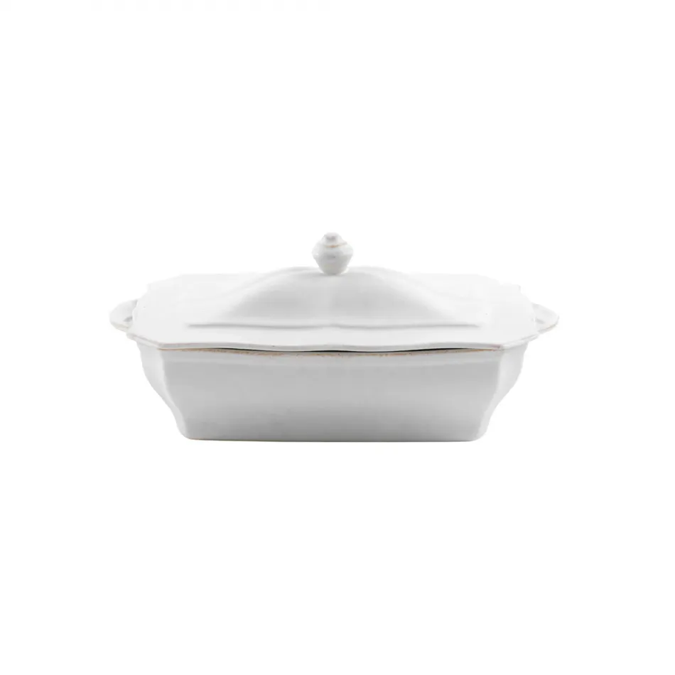 Impressions White Covered Rectangular Casserole 12.75'' x 7.25'' H5.5'' | 63 Oz.