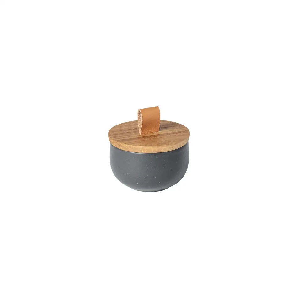 Pacifica Seed Grey Salt Cellar W/ Wood Lid D3.75'' H2.25'' | 7 Oz.