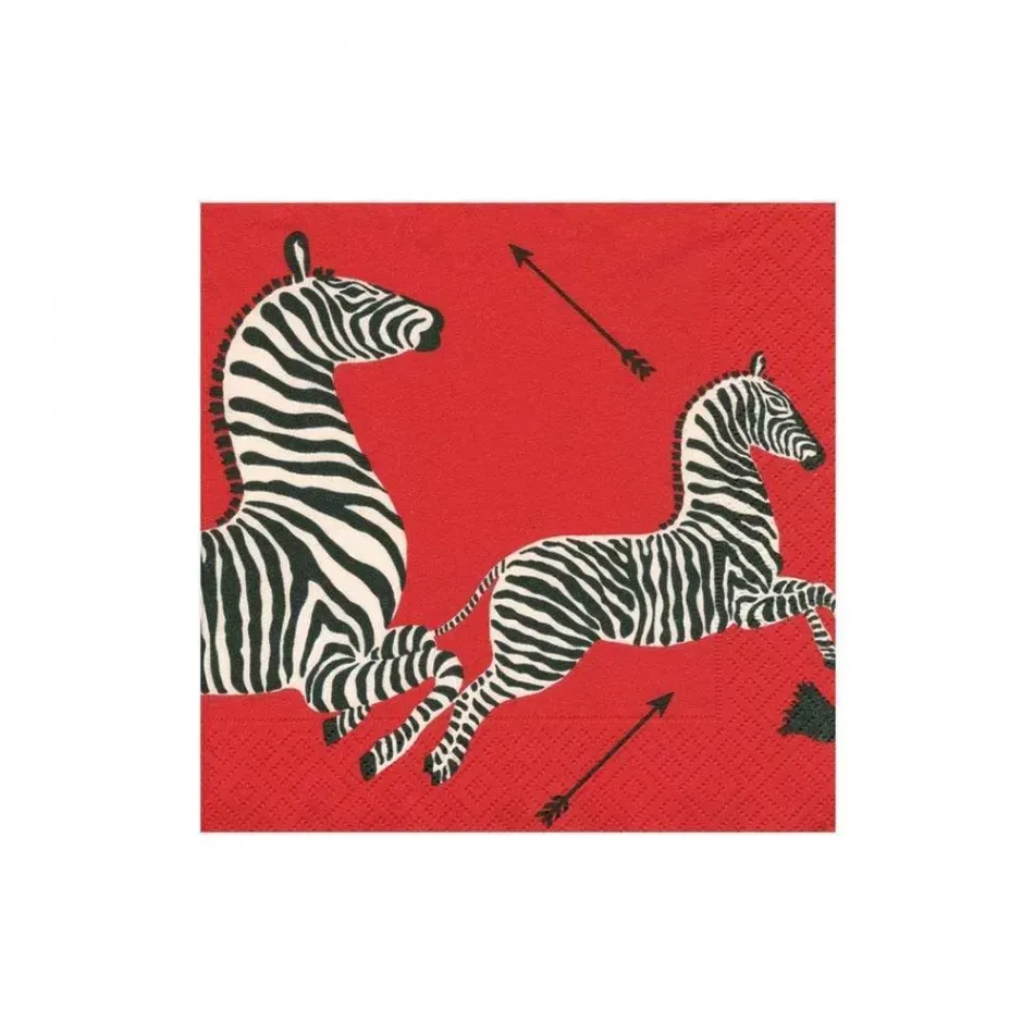 Zebras Red Boxed Paper Cocktail Napkins, 40 Per Box