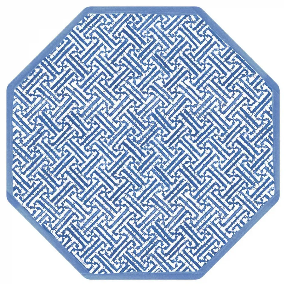 Fretwork Blue Paper Placemats Octagon 12 In