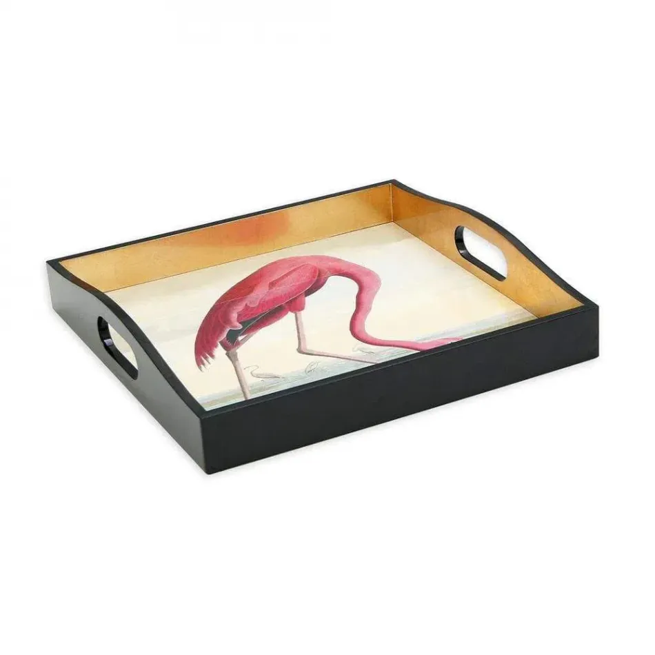 Audubon Flamingo Lacquer Square Tray 14" x 14"