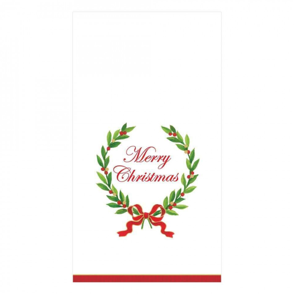Merry Christmas Laurel Wreath Paper Guest Towel/Buffet Napkins, 15 Per Pack