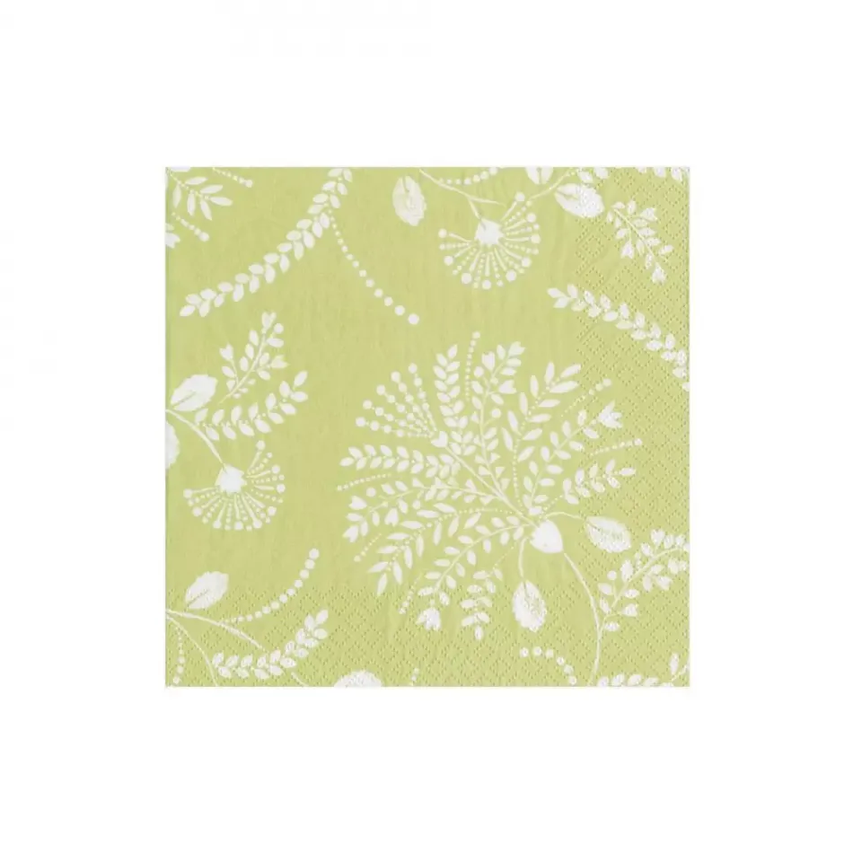 Trailing Floral Pale Green Boxed Paper Cocktail Napkins, 40 Per Box