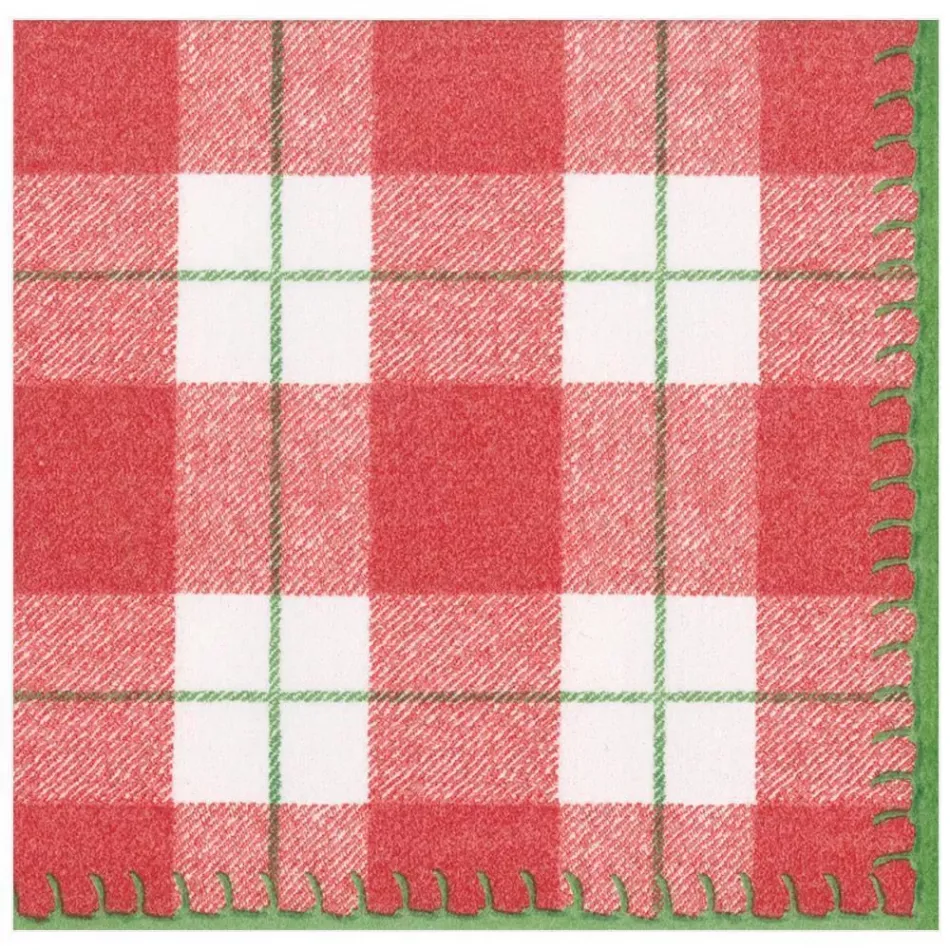 Plaid Check Red Paper Linen Dinner Napkins, 12 Per Pack