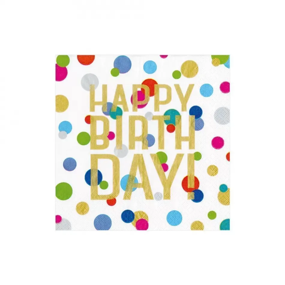 Confetti Happy Birthday Boxed Paper Cocktail Napkins, 40 Per Box