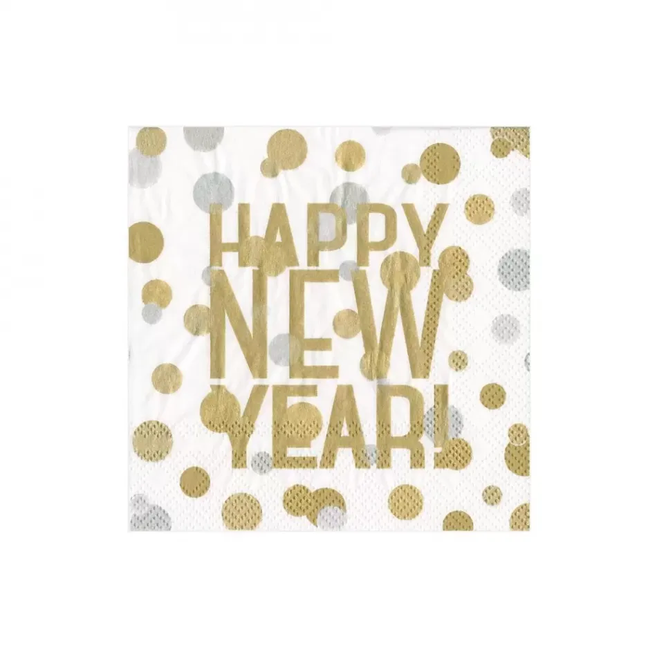 Confetti Happy New Year White Boxed Paper Cocktail Napkins, 40 Per Box