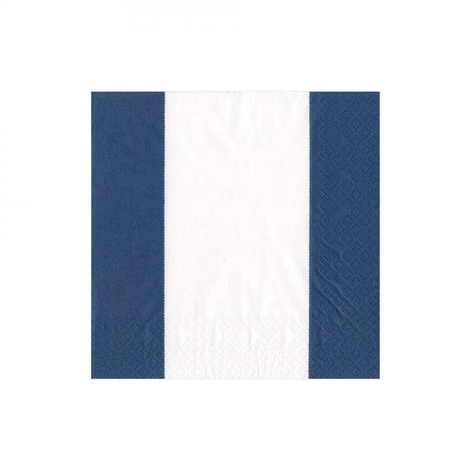 Bandol Stripe Navy Boxed Paper Cocktail Napkins, 40 Per Box