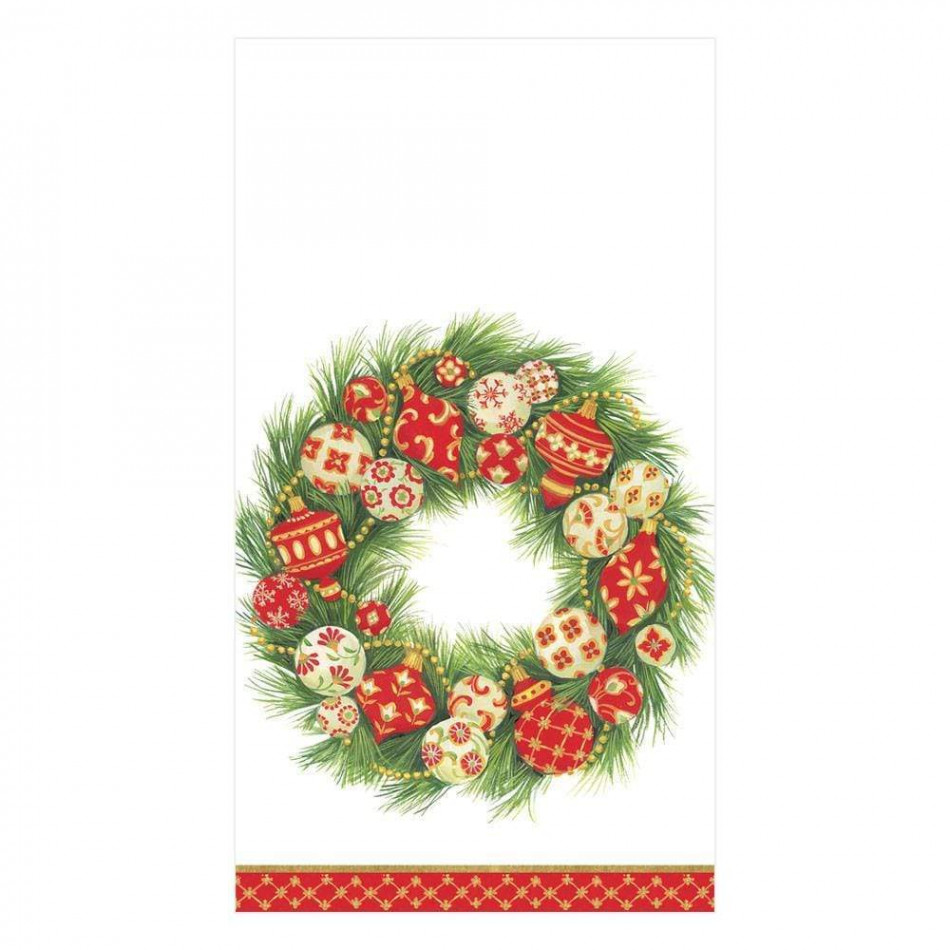 Ornament Wreath Paper Guest Towel/Buffet Napkins, 15 Per Pack