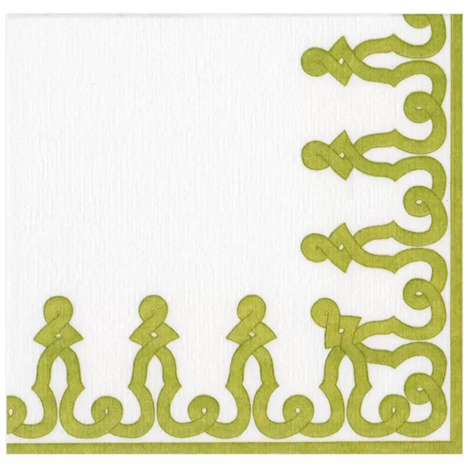 Dessin Passementerie Moss Green Paper Linen Dinner Napkins, 12 Per Pack