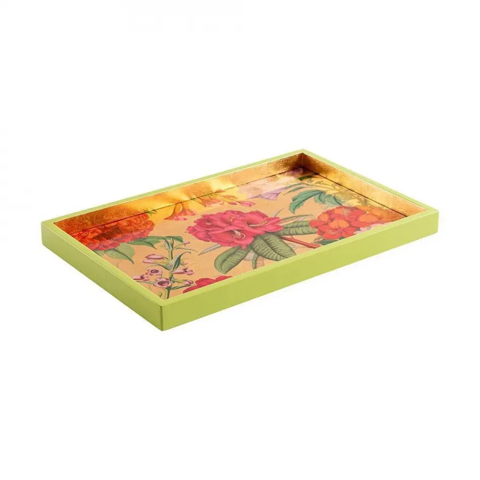 Jefferson's Garden Study Gold Lacquer Small Rectangular Tray 8 7/8 X 13 3/4