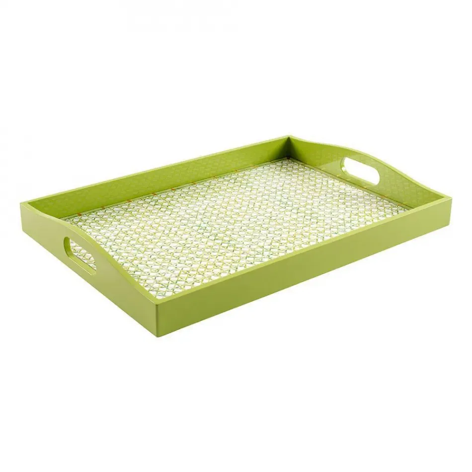 Trellis Green Lacquer Large Rectangular Tray 15" x 21"