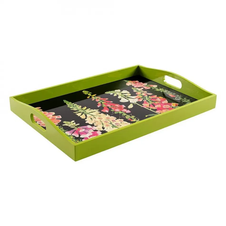 Foxglove Multi Black Lacquer Large Rectangular Tray 15" x 21"