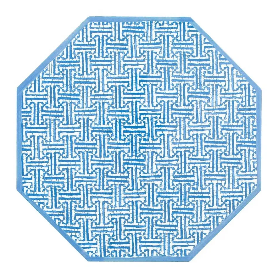 Fretwork Blue Placemat Lacquer Octagonal 15"