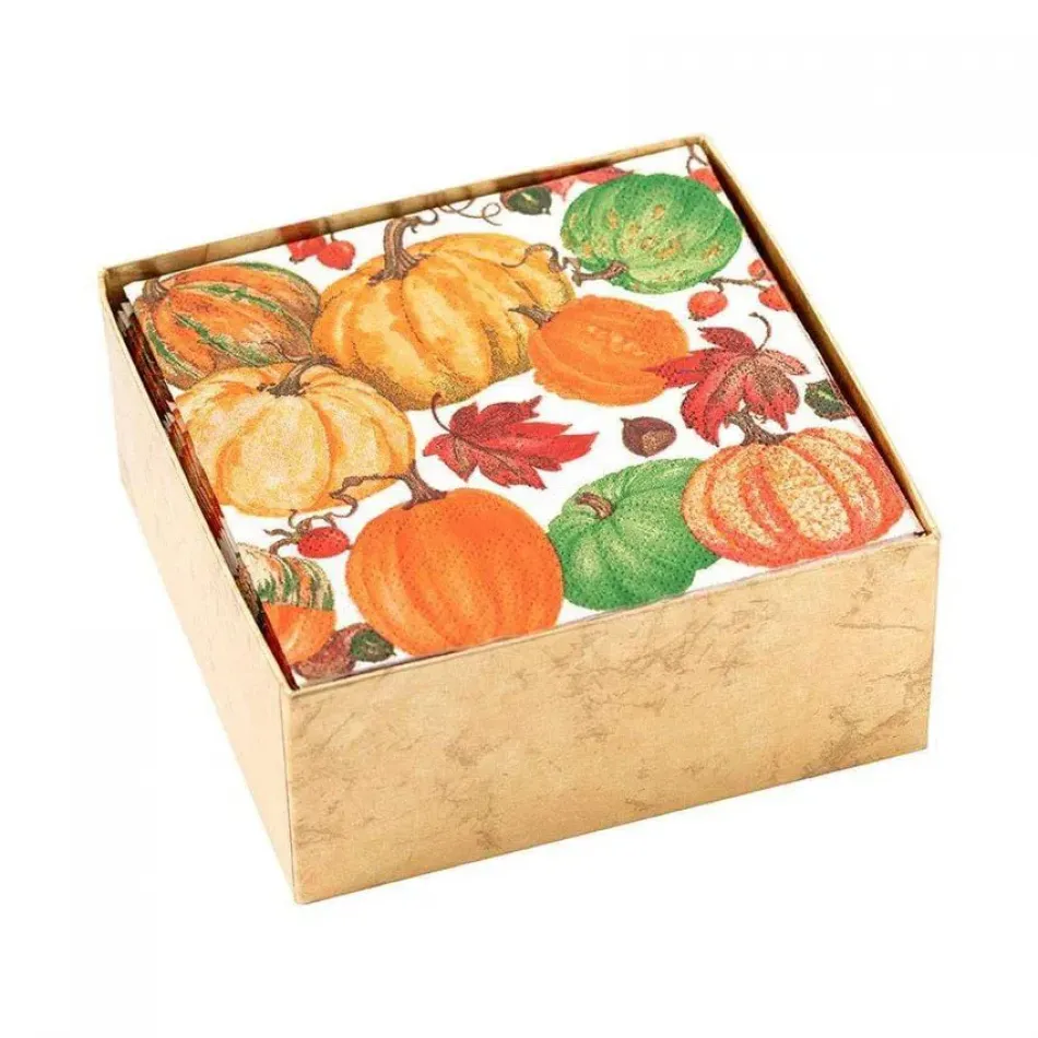 Pumpkin Field Boxed Paper Cocktail Napkins in White , 40 Per Box