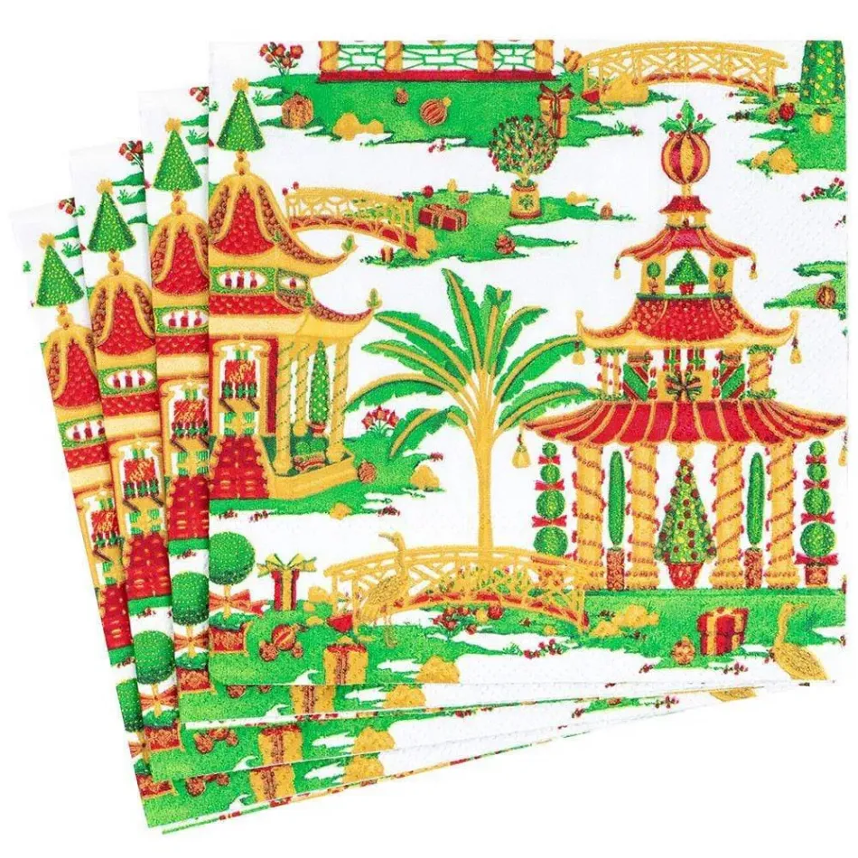 Christmas Pagodas Paper Dinner Napkins in White, 20 Per Pack