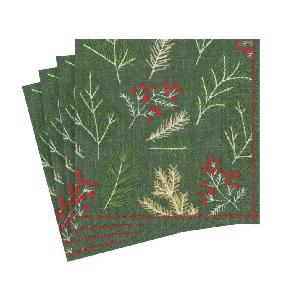 Sprigs and Berries Paper Luncheon Napkins in Evergreen, 20 Per Pack