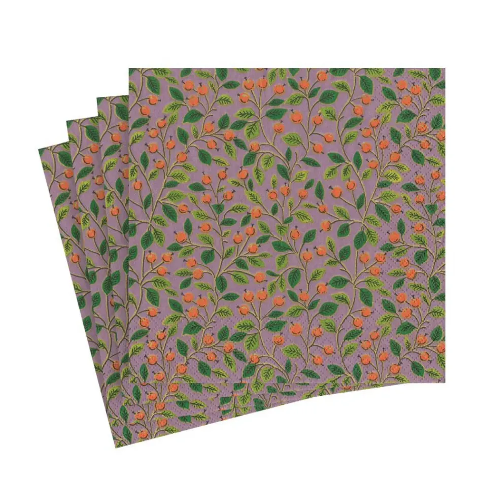 Berries and Leaves Paper Luncheon Napkins in Soft Plum, 20 Per Pack