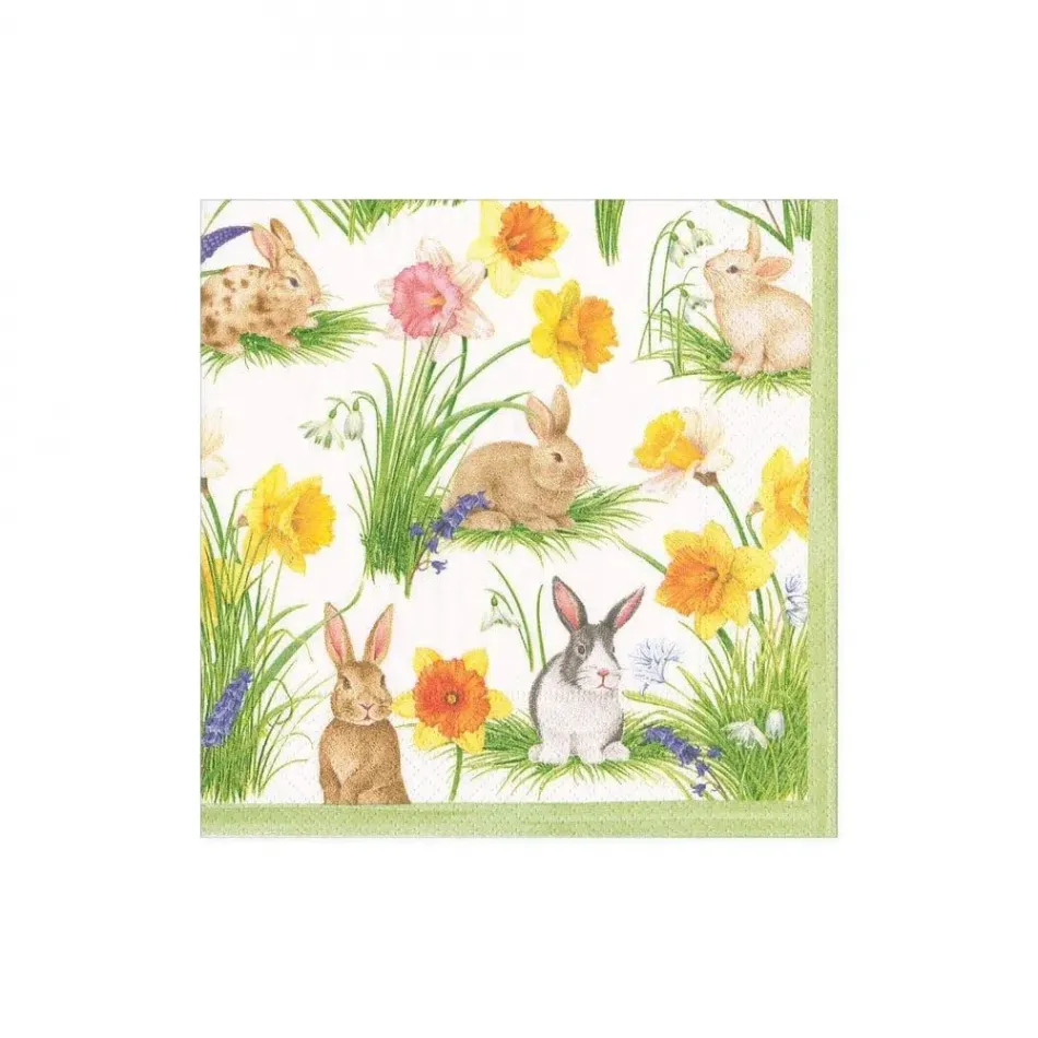 Bunnies And Daffodils Boxed Paper Cocktail Napkins, 40 per Box