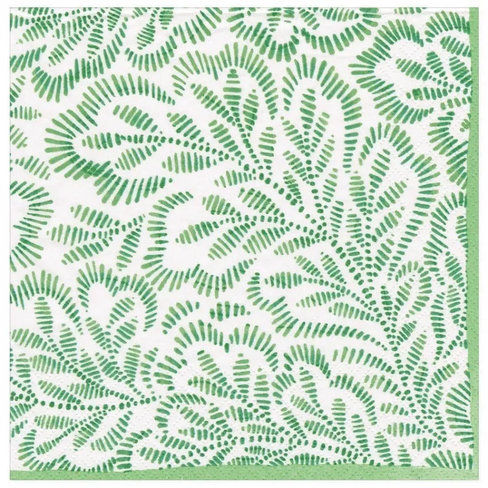 Block Print Leaves Green Paper Dinner Napkins, 20 per Pack