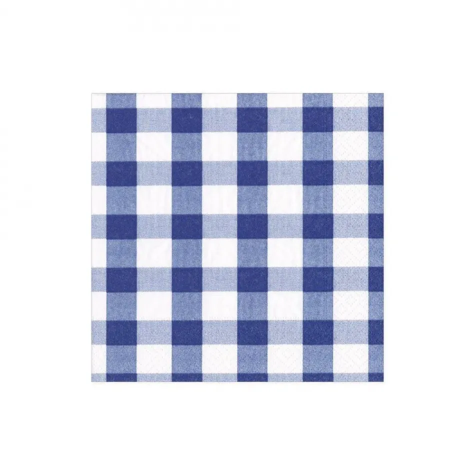 Gingham Boxed Paper Cocktail Napkins in Blue, 40 per Box