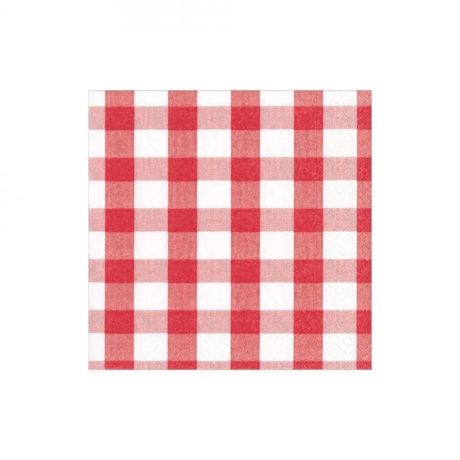 Gingham Boxed Paper Cocktail Napkins in Red, 40 per Box