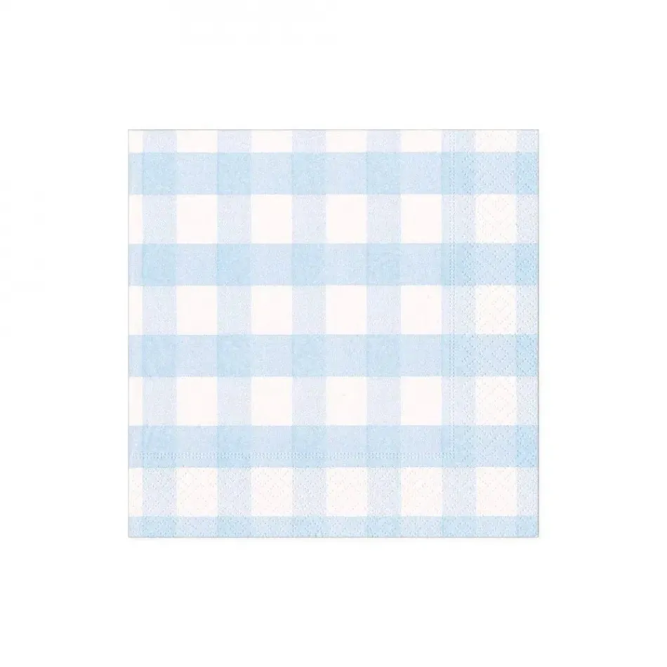 Gingham Boxed Paper Cocktail Napkins in Light Blue, 40 per Box