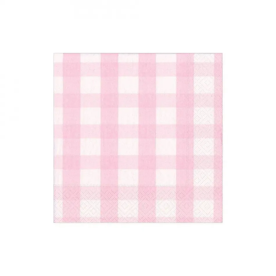 Gingham Boxed Paper Cocktail Napkins in Pink, 40 per Box
