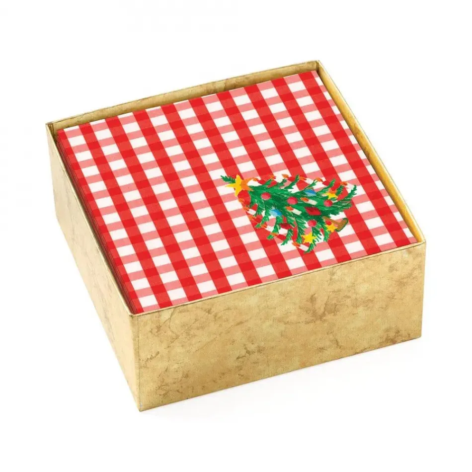 Christmas Tree Gingham Cocktail Napkin Box