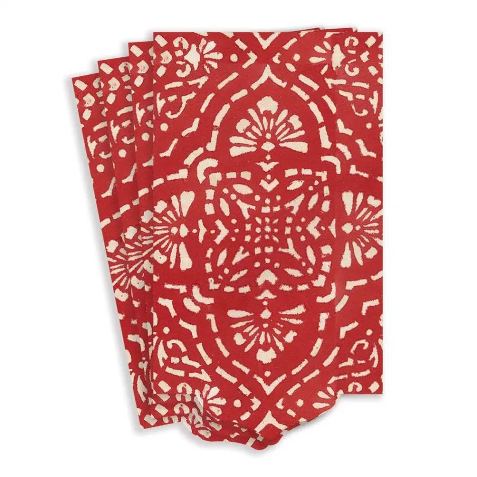 Annika Red Paper Linen Guest Towel Die Cut 12 In