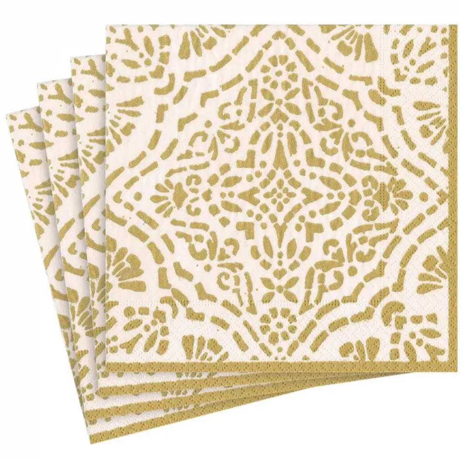 Annika Ivory/Gold Paper Linen Dinner Napkin 12 In