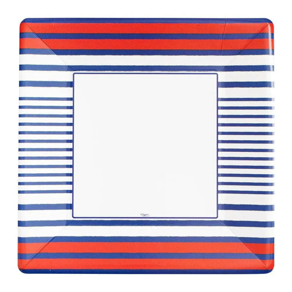 Breton Stripe Blue Sq Dinner Paper Plates, 8 per Pack Square