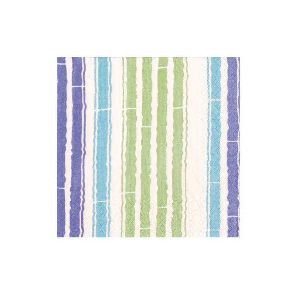 Bamboo Stripe Blue/Green Boxed Cocktail Paper Napkins, 40 per Pack