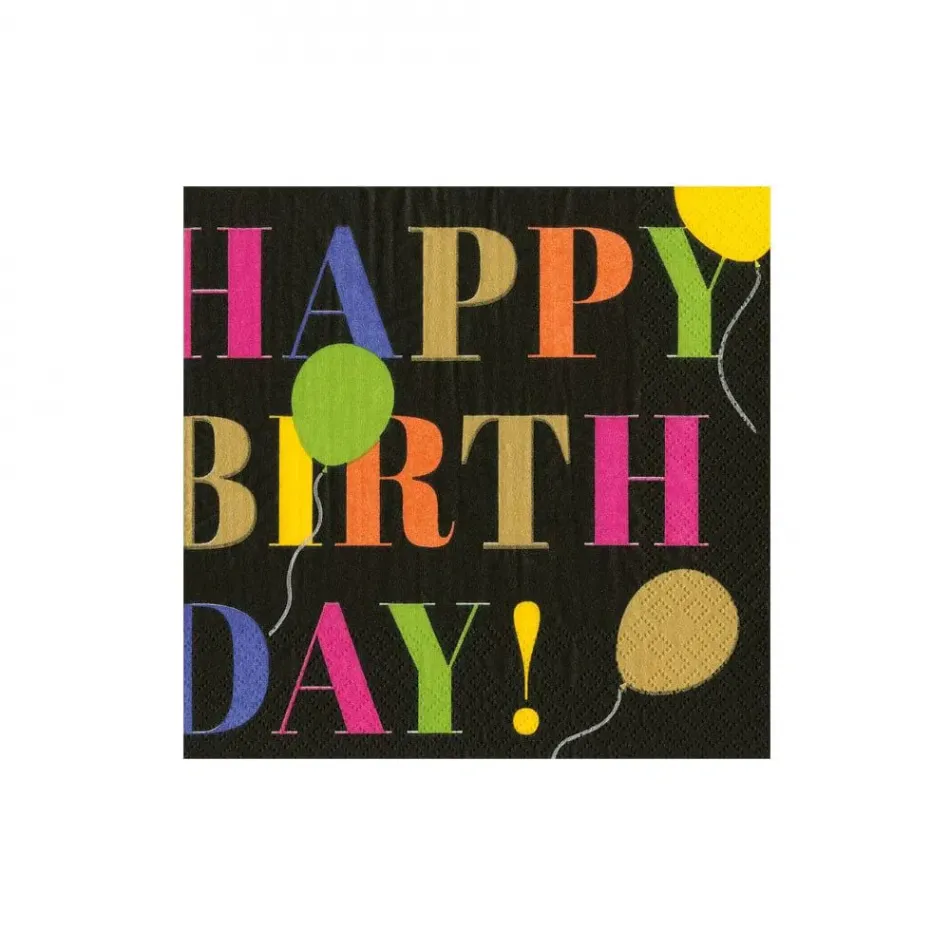 Birthday Surprise Black Boxed Cocktail Paper Napkins, 40 per Pack