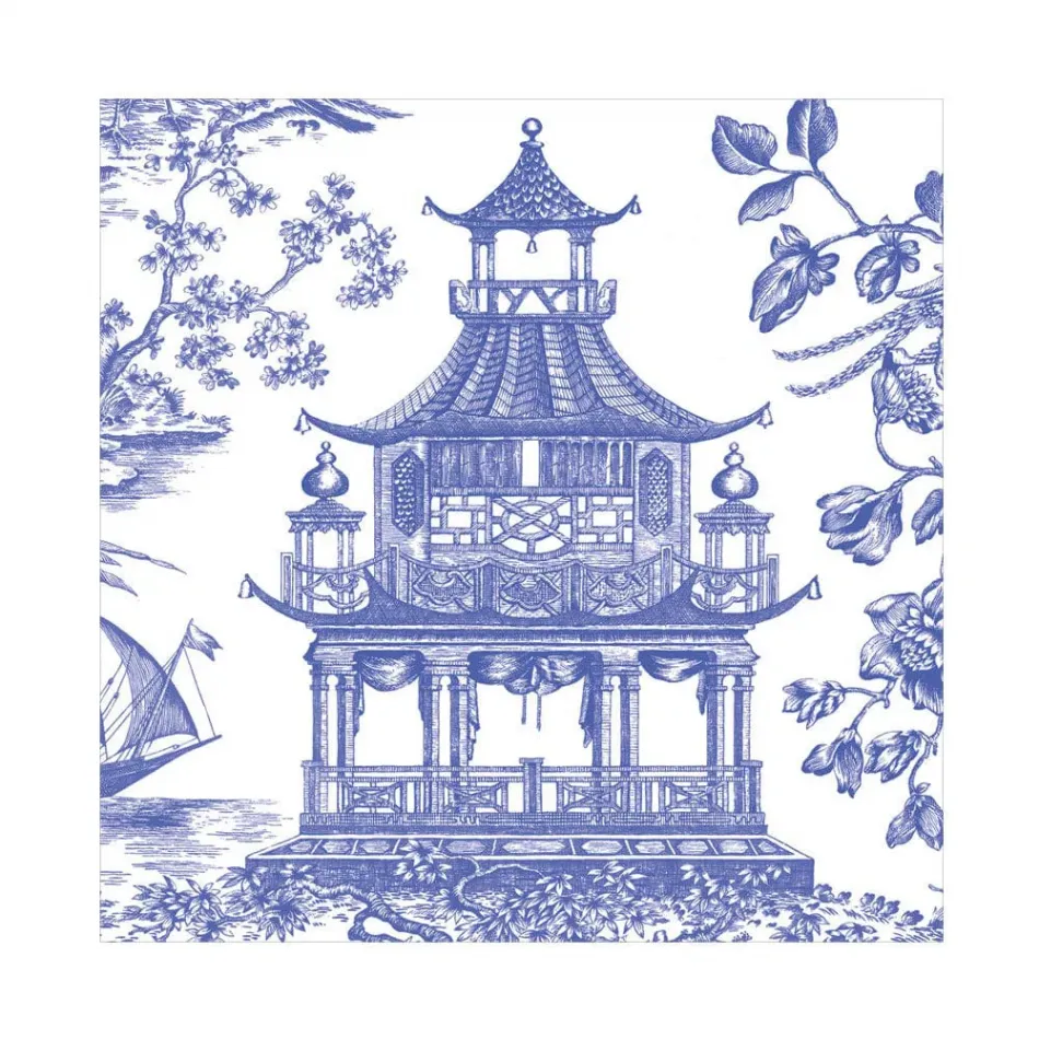 Chinoiserie Toile Pagoda Blue Luncheon Paper Napkins, 20 per Pack