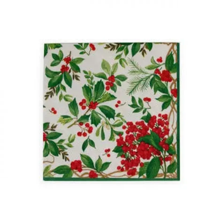 Holly Chintz White Luncheon Napkins - 20 Per Package