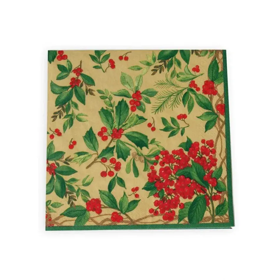 Holly Chintz Gold Paper Dinner Napkins, 20 per Pack