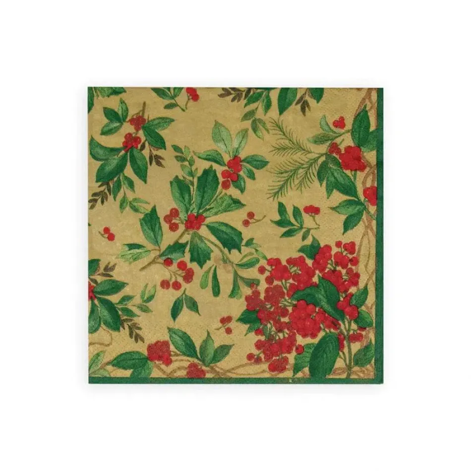 Holly Chintz Gold Paper Luncheon Napkins, 20 per Pack